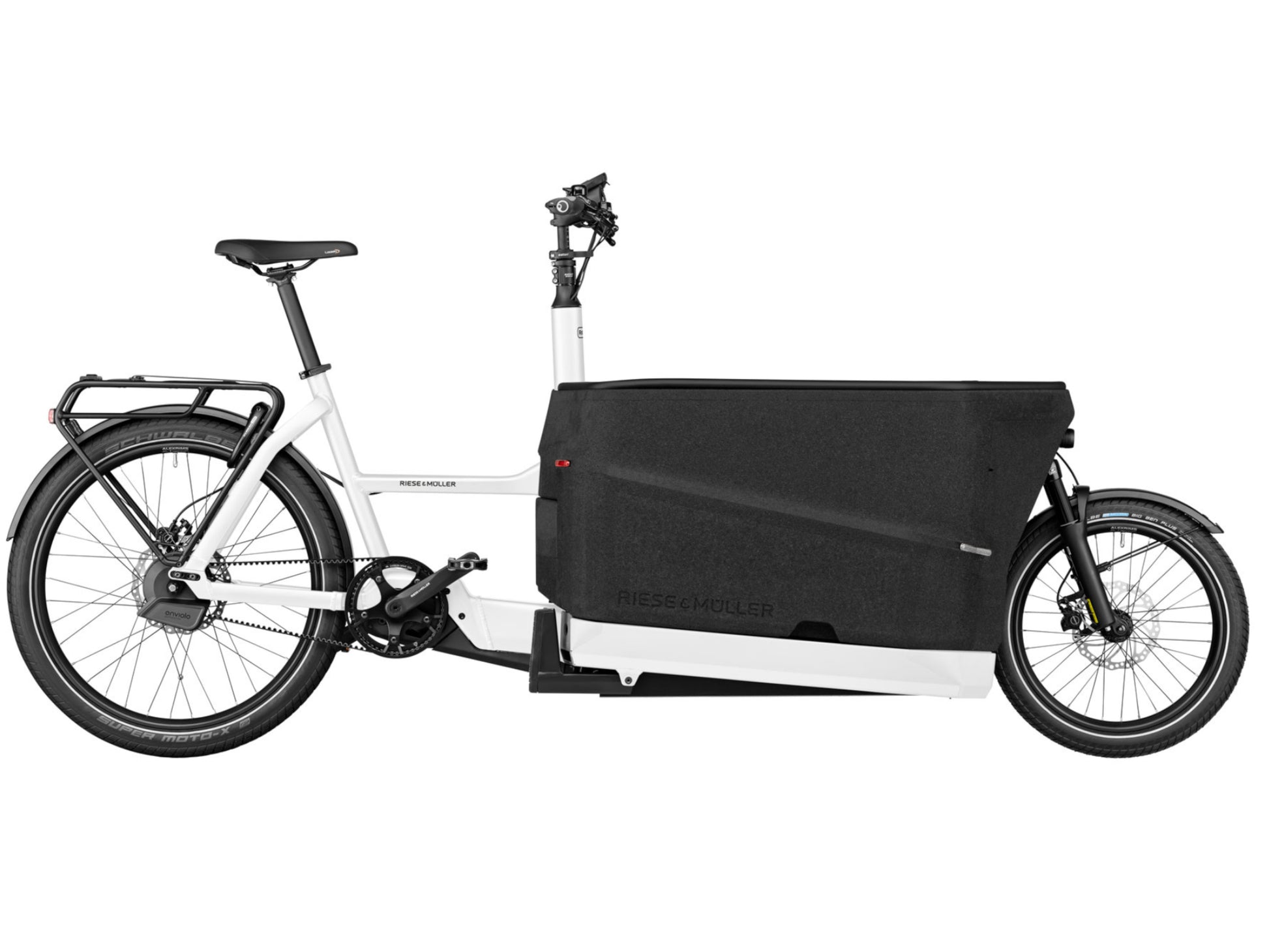 Riese & Muller Packster 70 Automatic cargo eMTB hardtail white side profile on Fly Rides