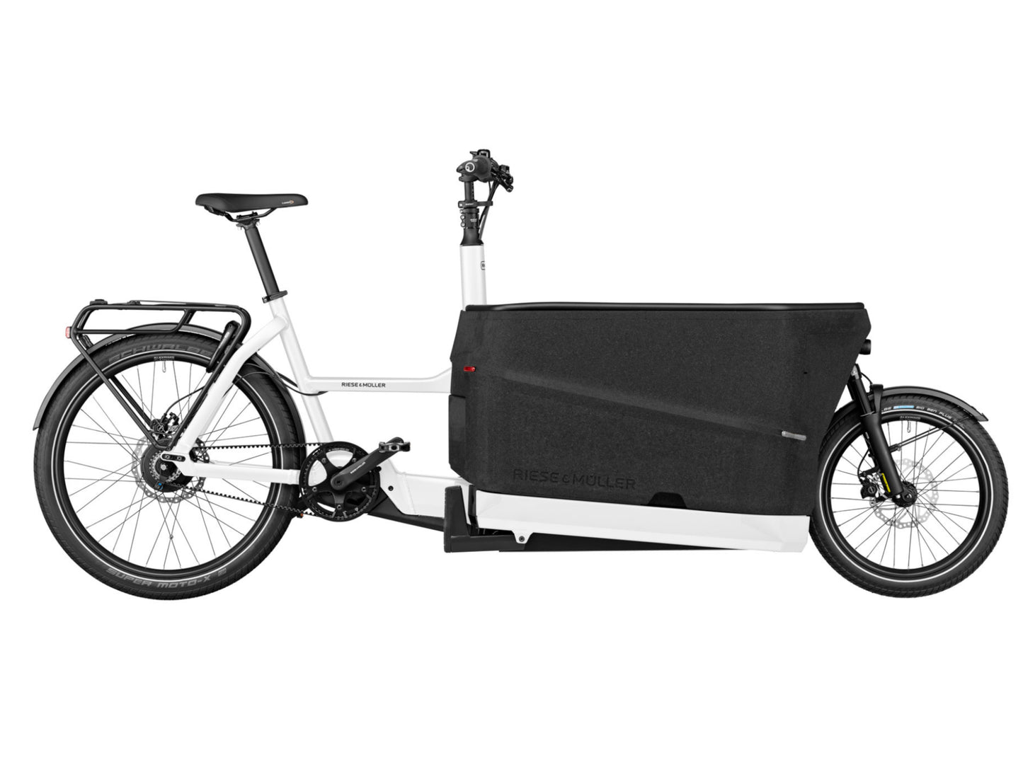 Riese & Muller Packster 70 Vario cargo eMTB hardtail white side profile on Fly Rides