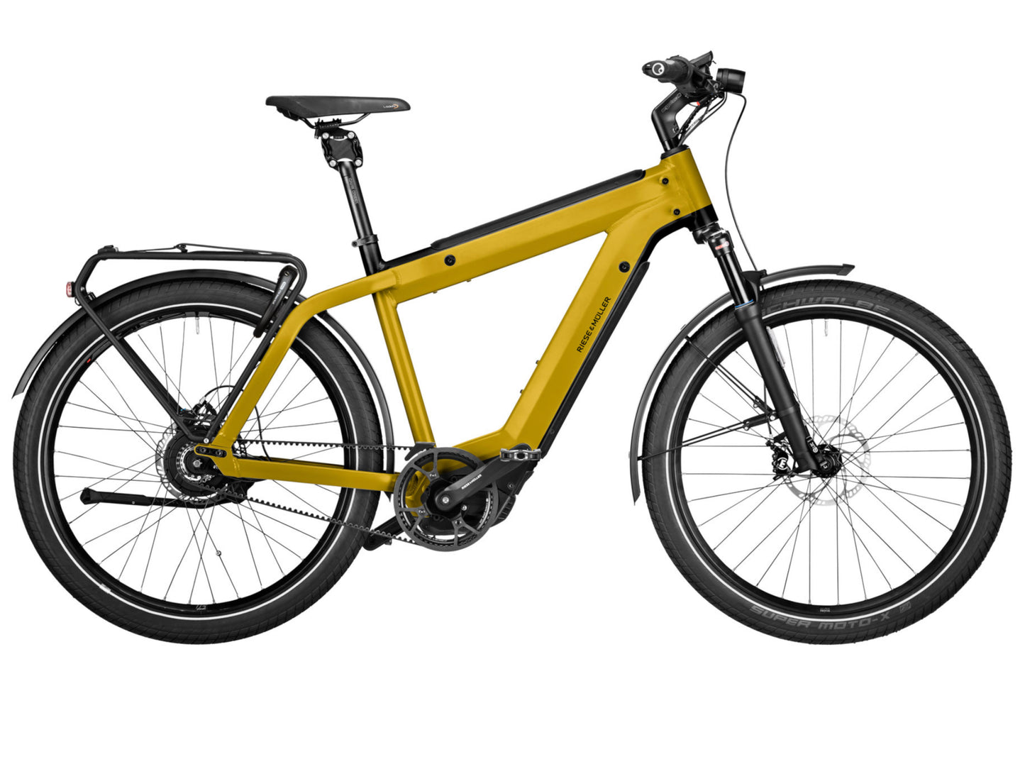 Riese and Muller Supercharger GT Vario emtb hardtail curry matte side profile on Fly Rides