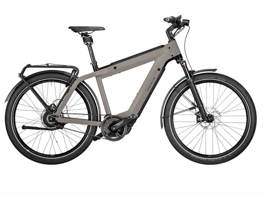 Riese and Muller Supercharger GT Vario emtb hardtail silver matte side profile on Fly Rides