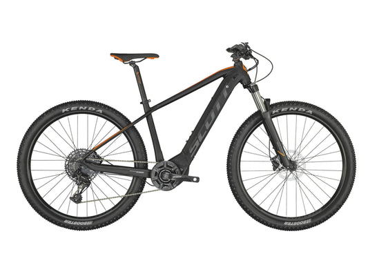 Scott Aspect eRide 920 eMTB hard tail black orange side profile on Fly Rides