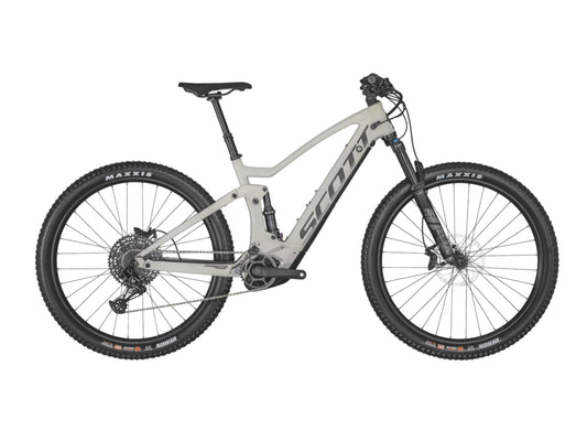 Scott Strike eRide 910 eMtb full suspension gray matte black side profile on Fly Rides