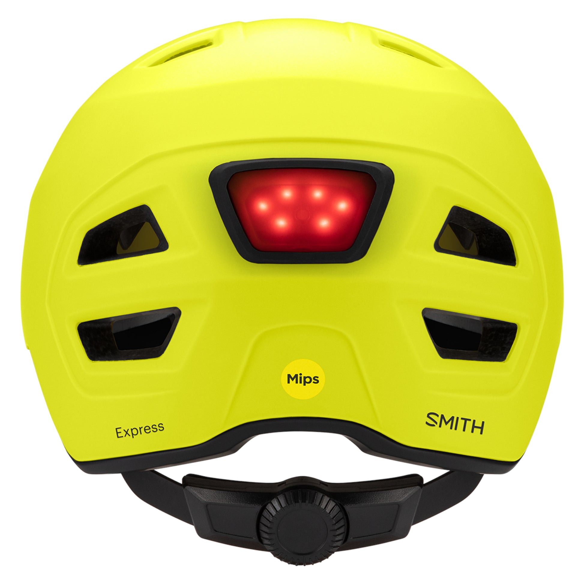 Smith Optics Express MIPS Road Commute Helmet Matte Neon Yellow Viz back view pop in rear light