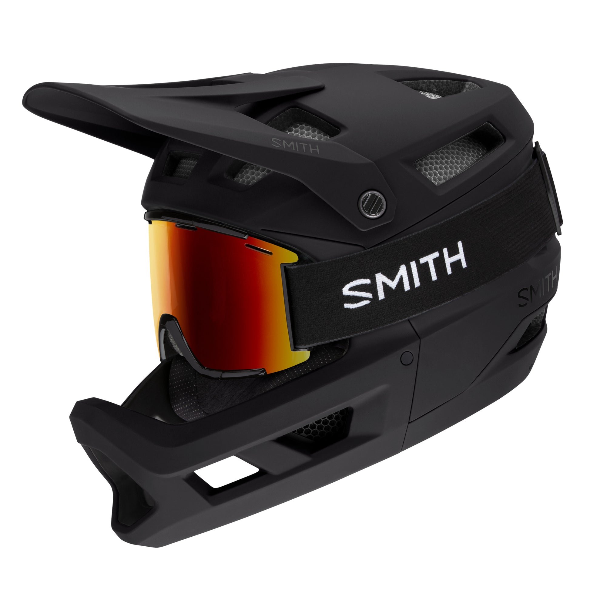 Smith Optics Mainline MIPS MTB Enduro Helmet Matte Black side view with goggles