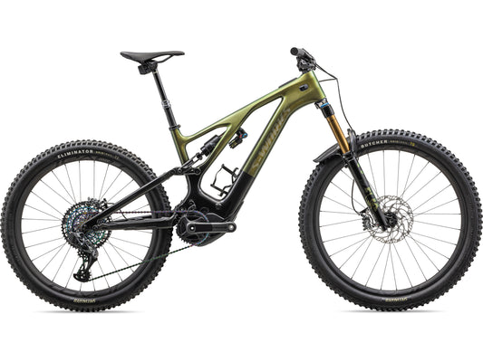 Specialized S-Works Turbo Levo eMTB full suspension GOLD PEARL OVER CARBON side view on fly rides