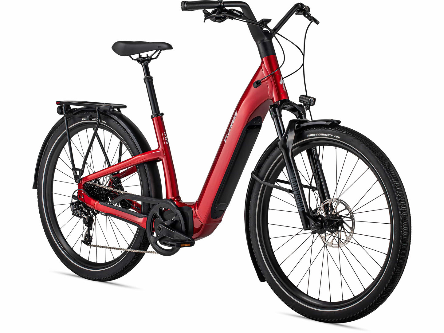 Specialized Turbo Como 5.0 Low Entry Red Tint Silver Reflective leisure low step wave ebike electric bike on Fly Rides