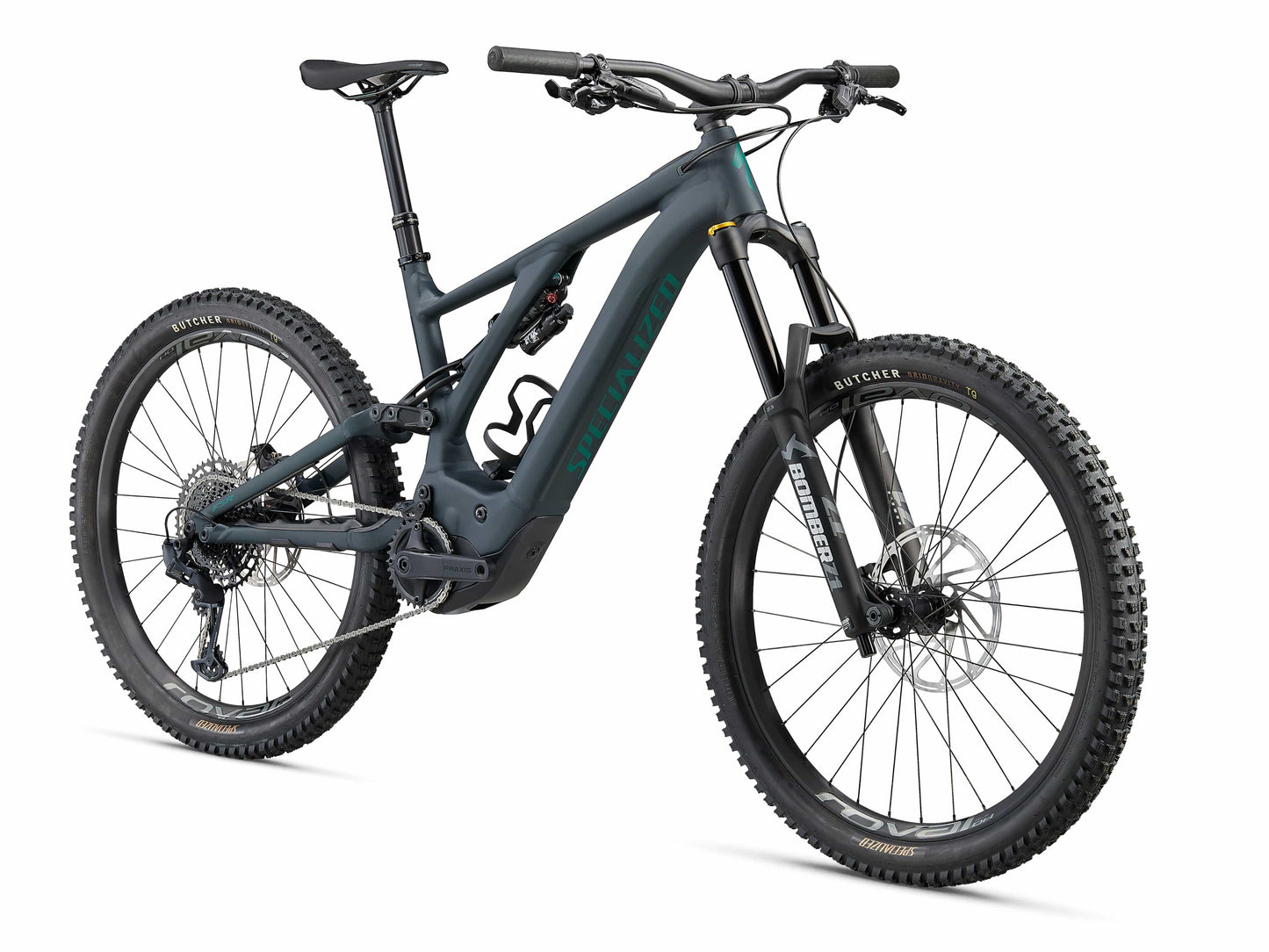 Specialized Turbo Kenevo Comp emtb full suspension forest green front side view on Fly Rides