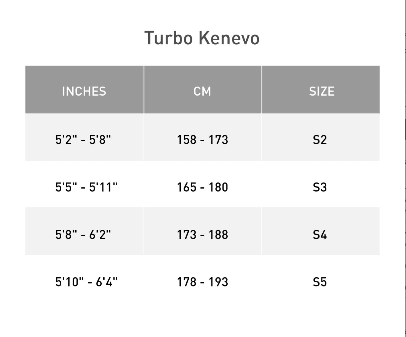 Specialized Turbo Kenevo Expert emtb full suspension size chart