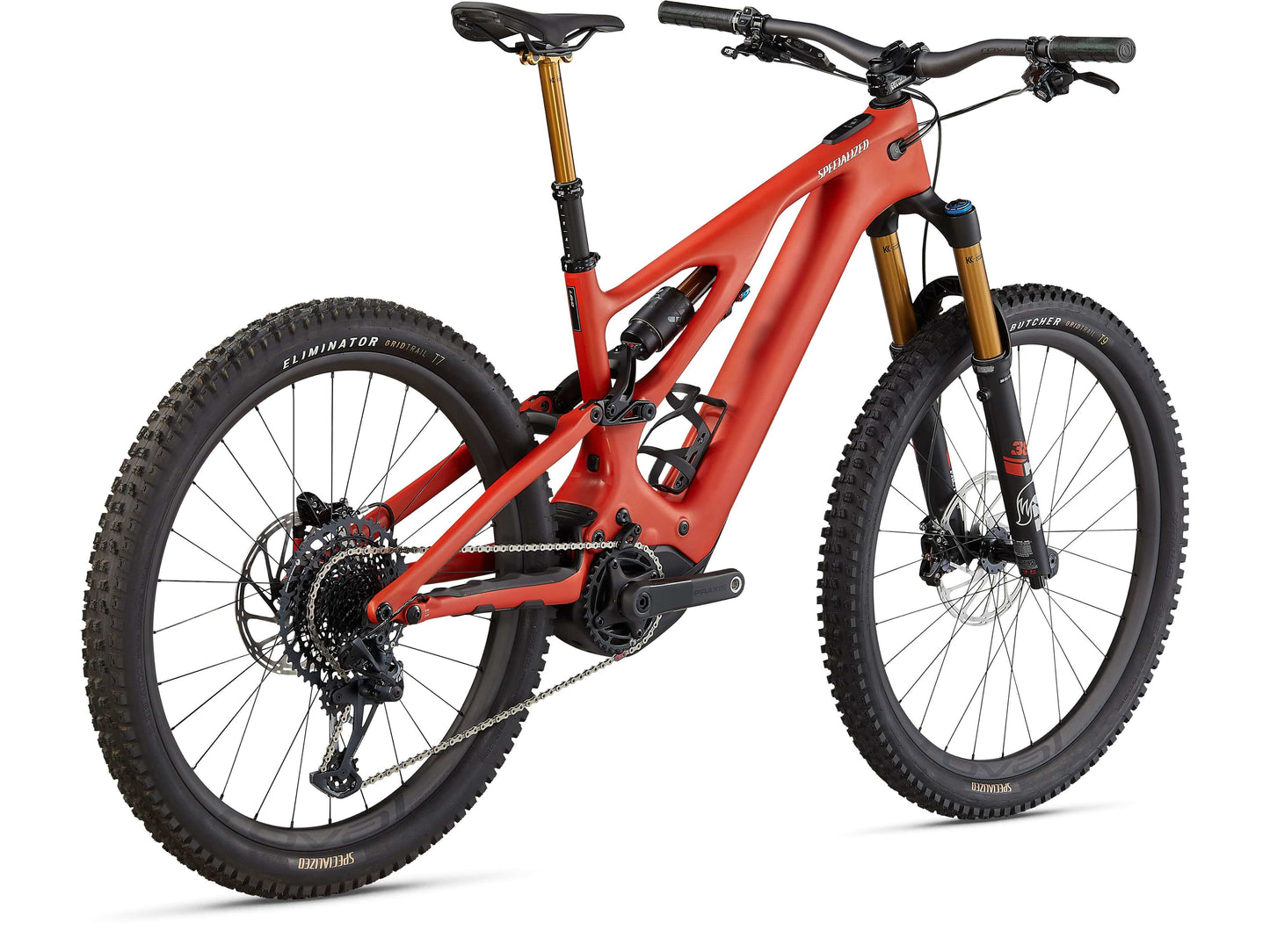 Specialized Turbo Levo Pro emtb satin redwood smoke black rear facing view on fly rides
