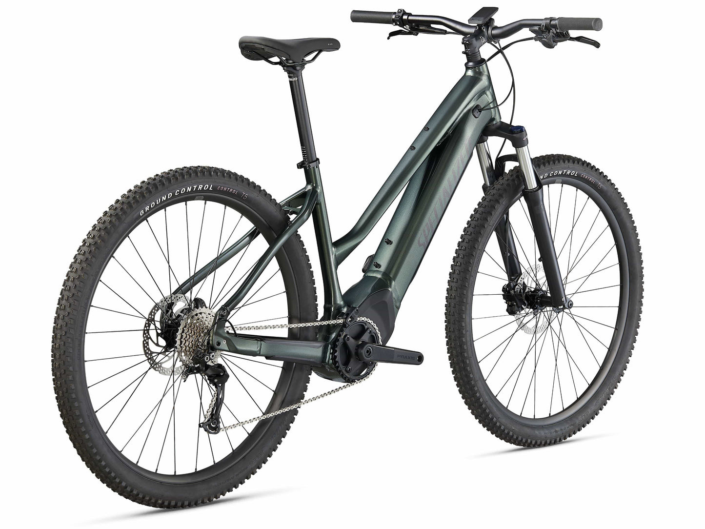Specialized Turbo Tero 3.0 Step-through emtb hardtail oak green back side view on Fly Rides