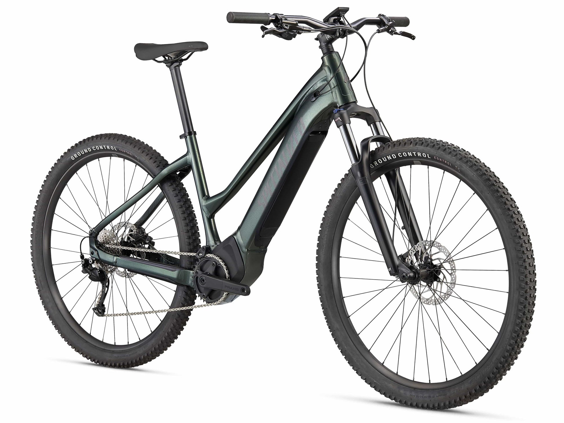 Specialized Turbo Tero 3.0 Step-through emtb hardtail oak green front side view on Fly Rides
