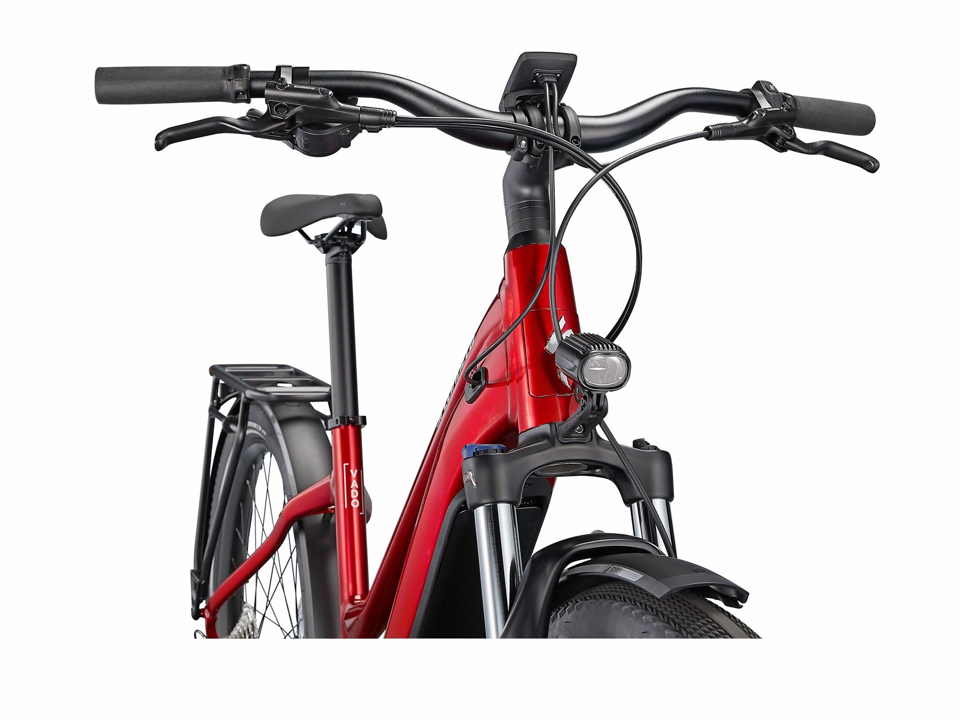 Specialized Turbo Vado 3.0 Step through electric bike red silver front view on Fly Rides