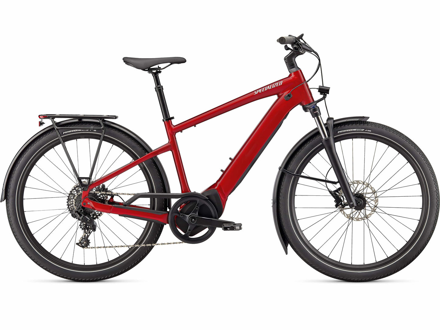 Specialized Turbo Vado 4.0 emtb hardtail red silver side view on Fly Rides