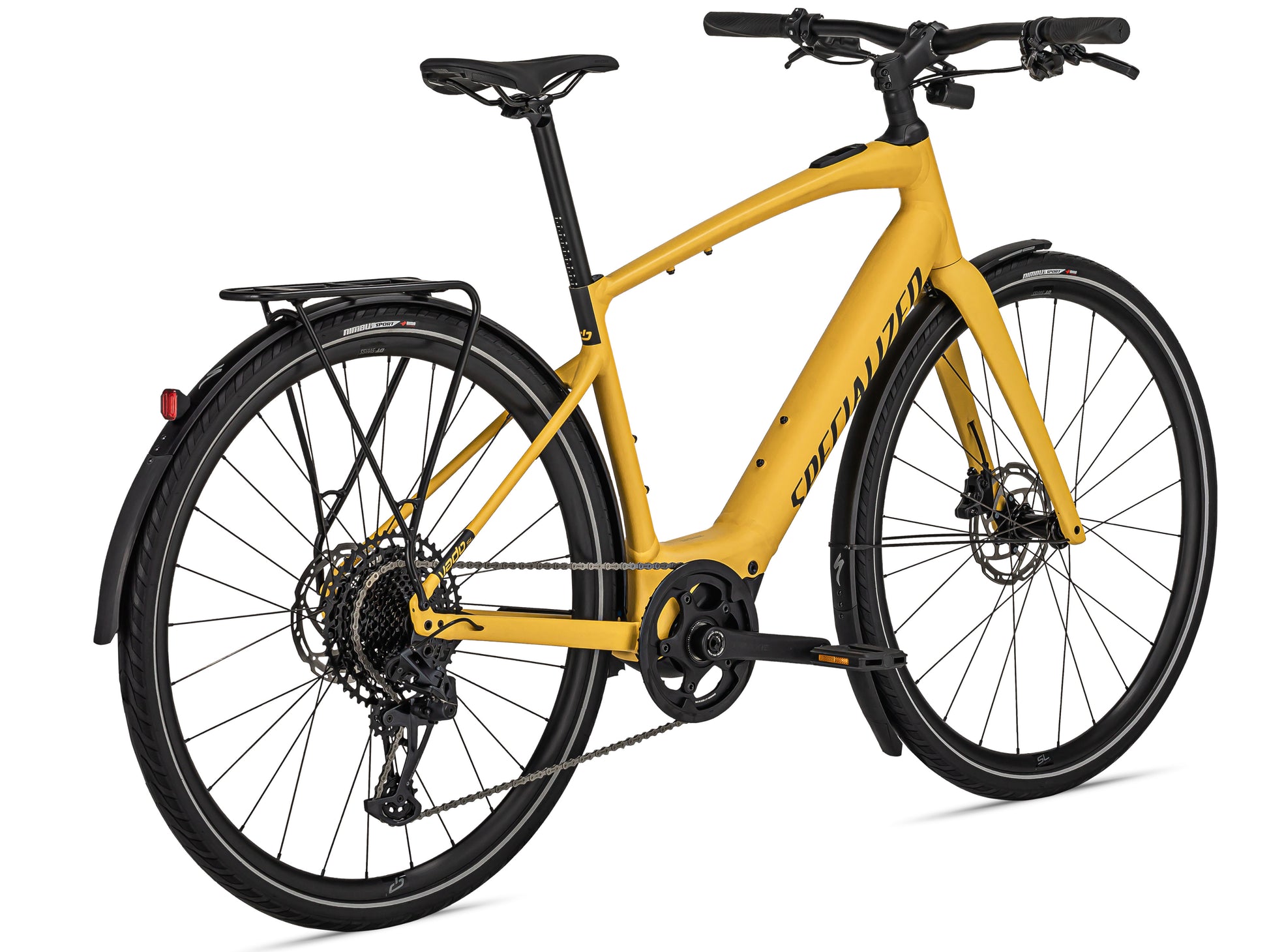 Specialized Turbo Vado SL 5.0 EQ eMTB Brassy Yellow Black Reflective back right side profile on Fly Rides