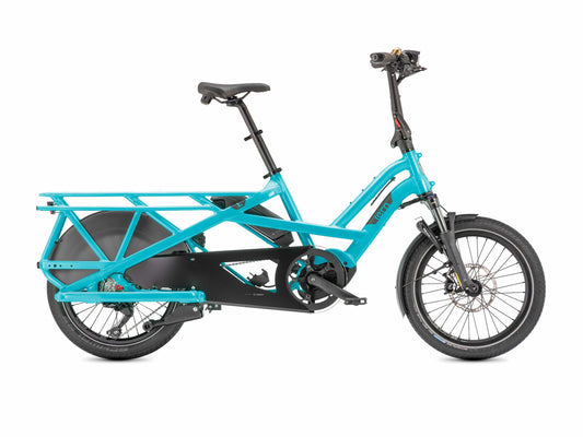 Tern GSD S00 LX electric folding cargo bike in beetle blue on Fly Rides