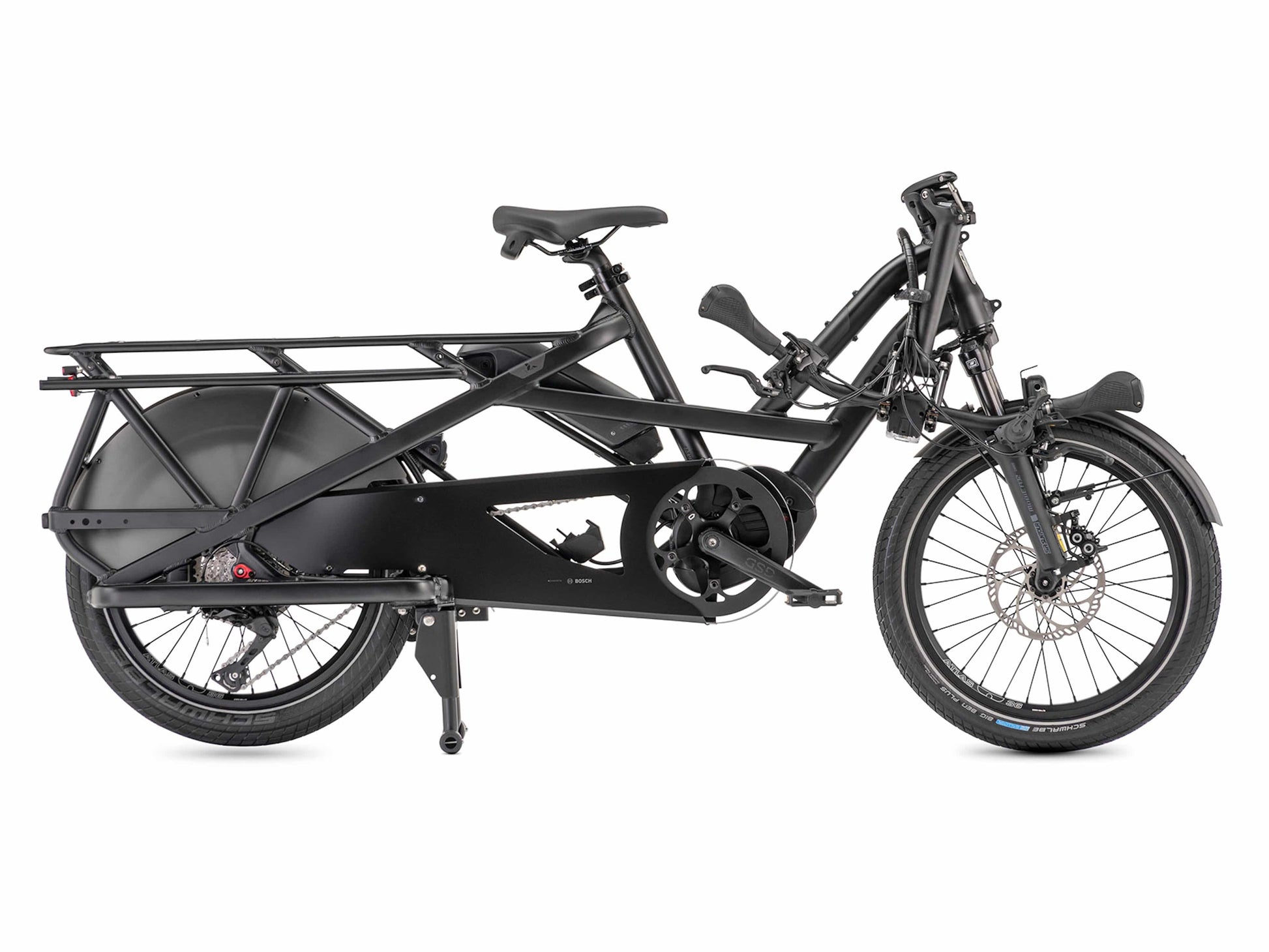 Tern GSD S10 electric cargo bike satin black folded handlebars on Fly Rides