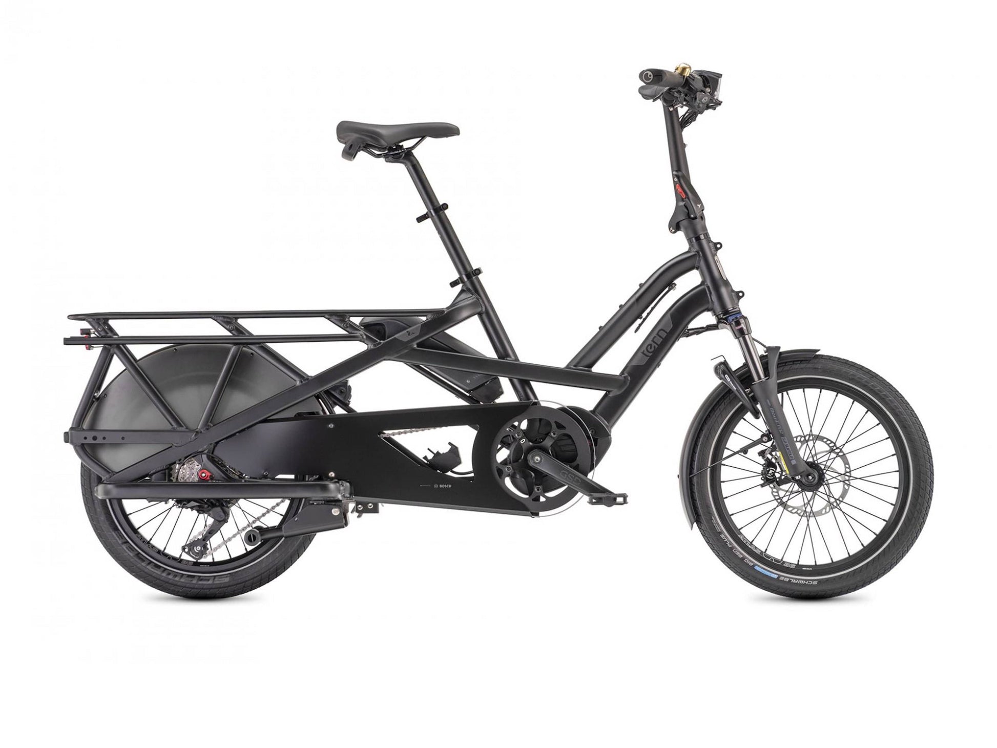 Tern GSD S10 electric cargo bike satin black side view on Fly Rides