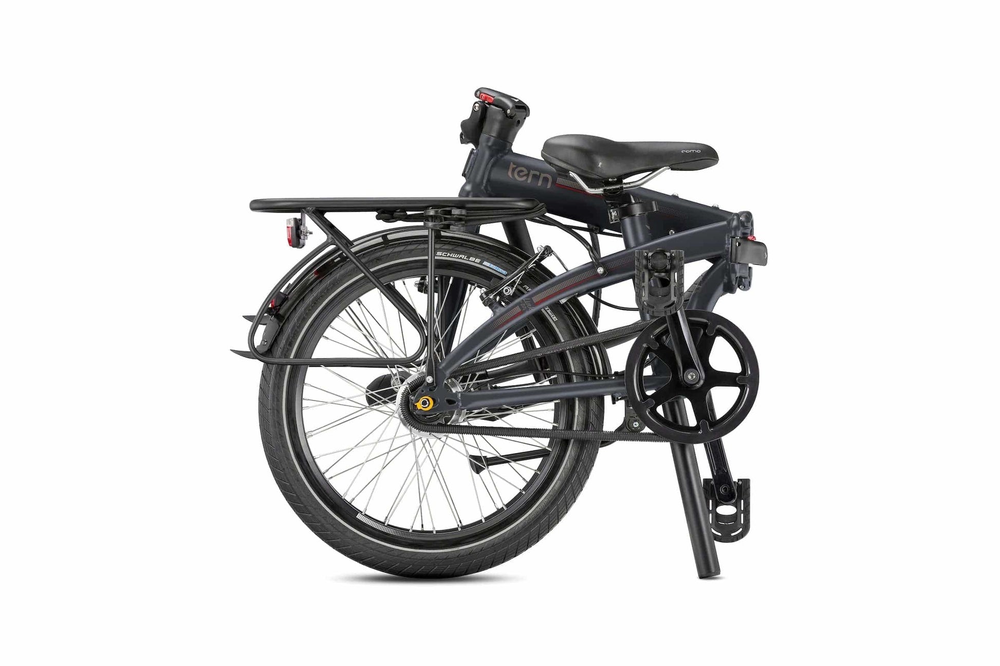 Tern Link D7i folding bike matte shale folded on Fly Rides