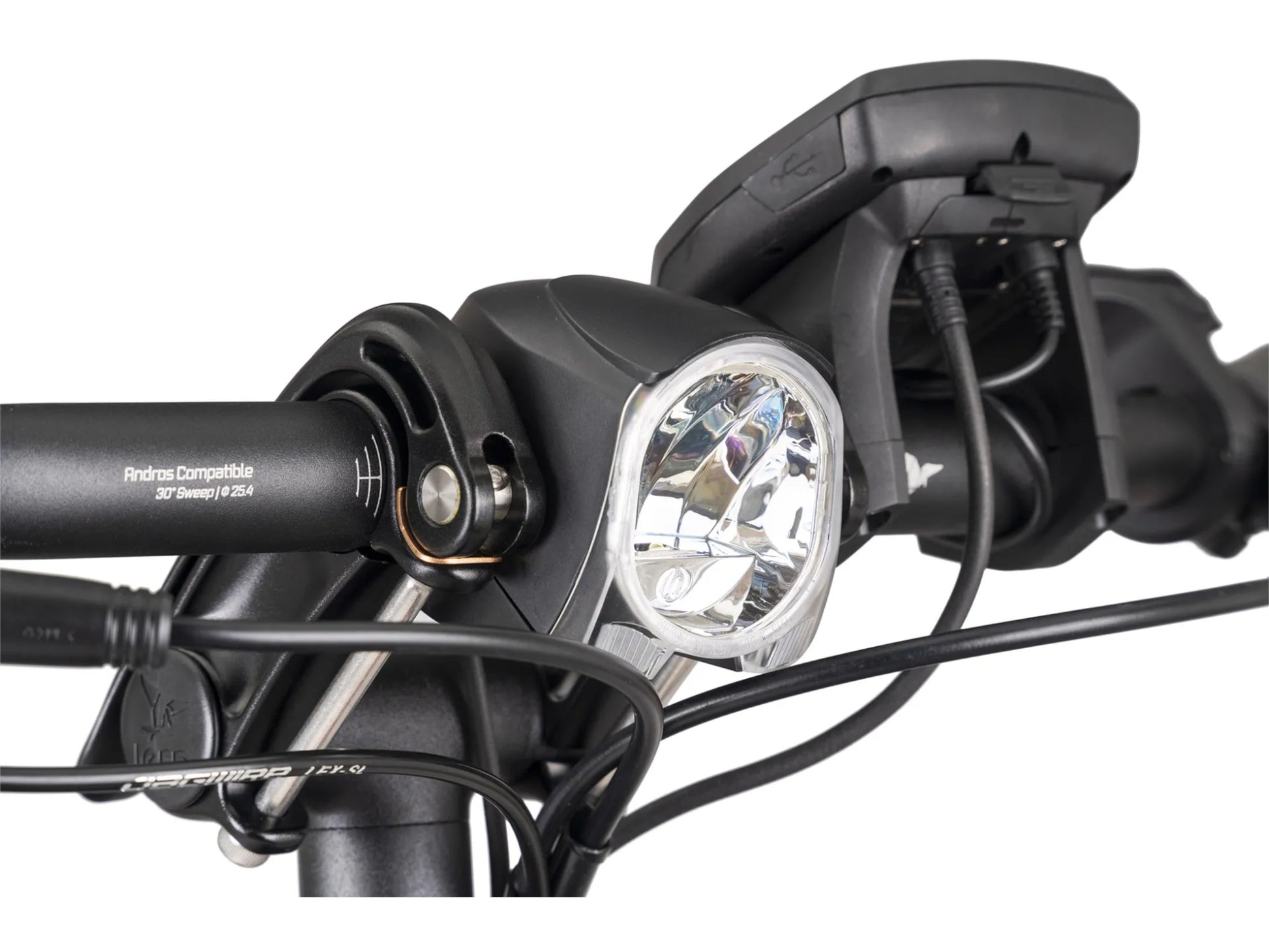 Tern NBD P8i electric cargo bike close up Valo headlight headset