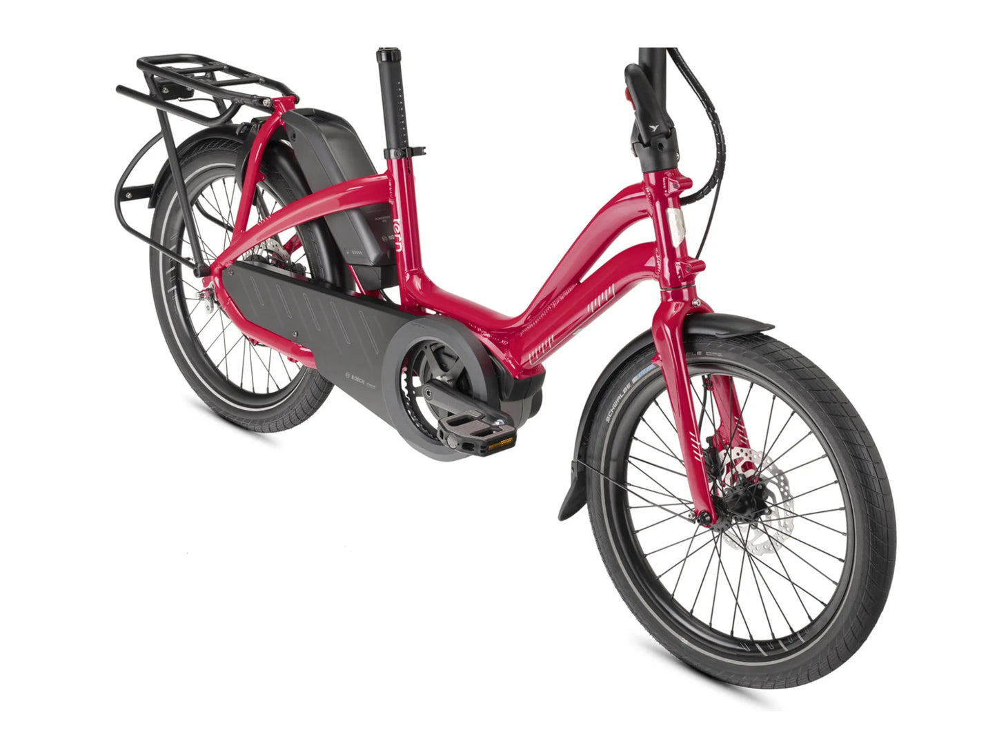 Tern NBD P8i electric cargo bike red silver front right lower side profile