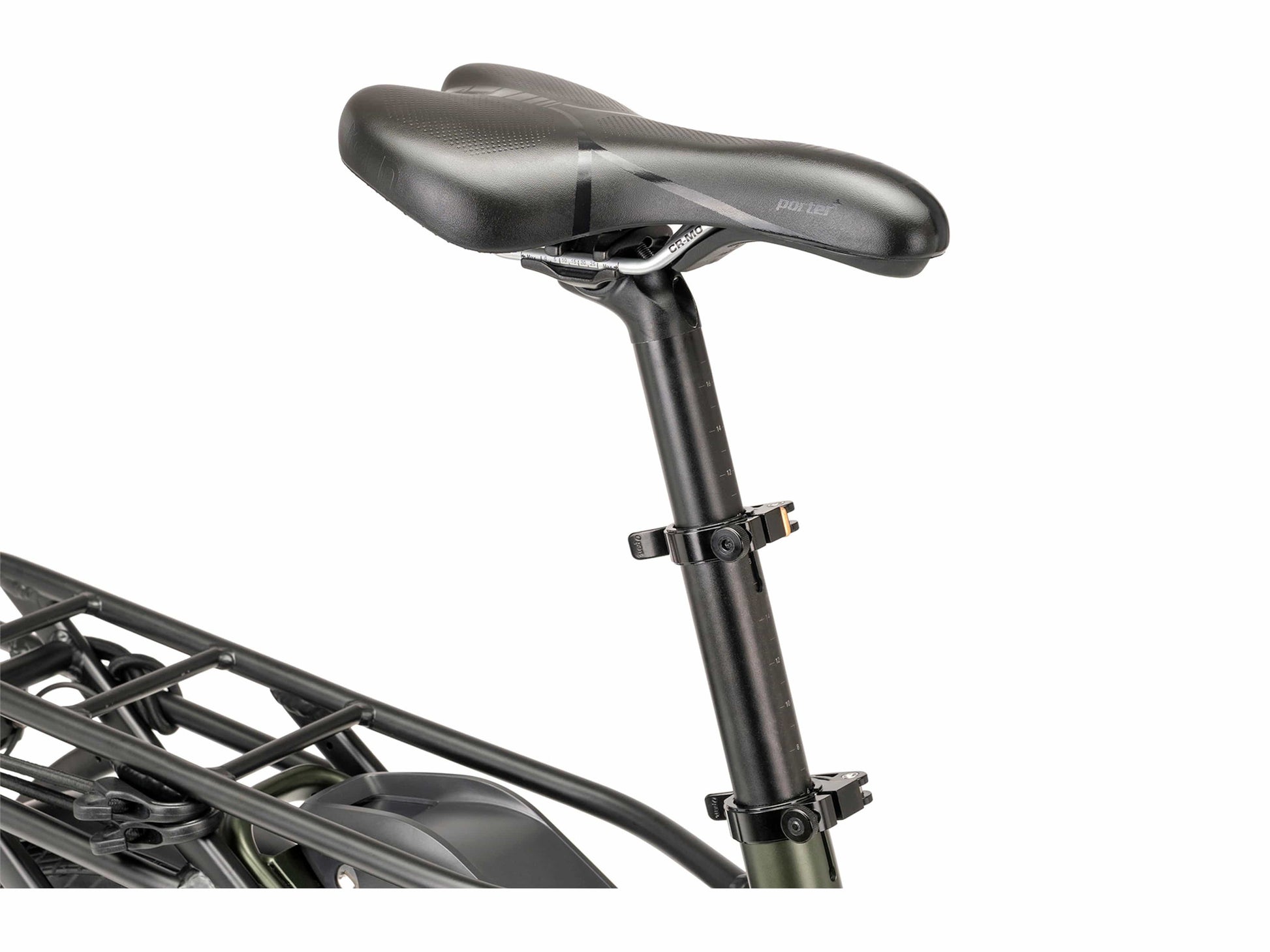 Tern Vektron S10 electric bike silver close up seat